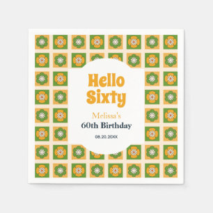 Retro Daisy Flower Checkered Hello Sixty Birthday Napkins