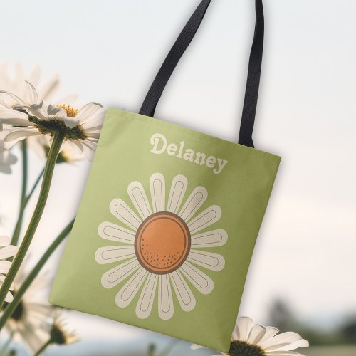 Retro Daisy Flower Graphic Personalized Tote Bag