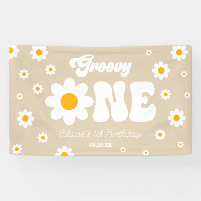 Retro Daisy Flower Groovy One 1st Birthday Party Banner | Zazzle