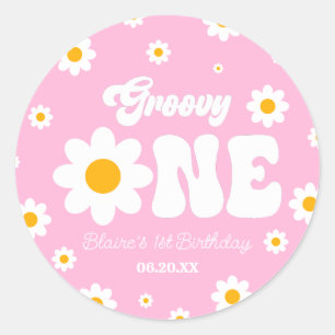 Retro Daisy Flower Groovy One 1st Birthday Party Classic Round Sticker