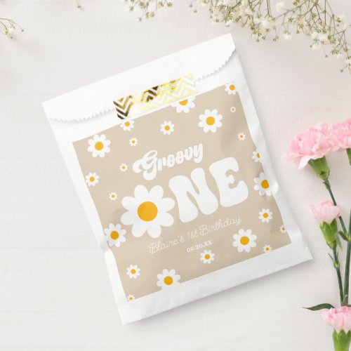 Retro Daisy Flower Groovy One 1st Birthday Party Favor Bag