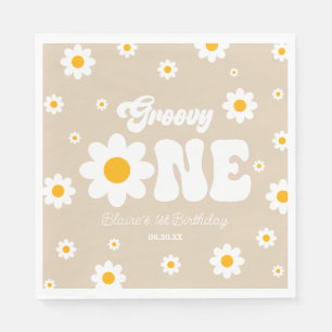 Retro Daisy Flower Groovy One 1st Birthday Party Napkins