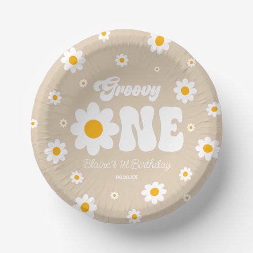 Retro Daisy Flower Groovy One 1st Birthday Party Paper Bowls