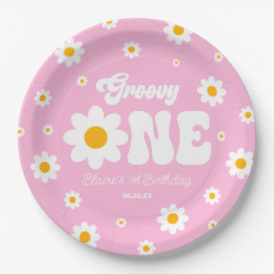 Retro Daisy Flower Groovy One 1st Birthday Party Paper Plates