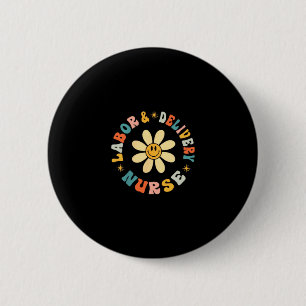 Retro daisy flower labor and delivery nurse back button