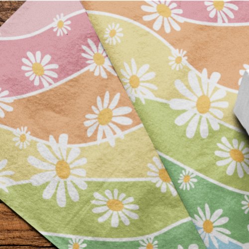 Retro Daisy Flower Pastel Stripes  Tissue Paper