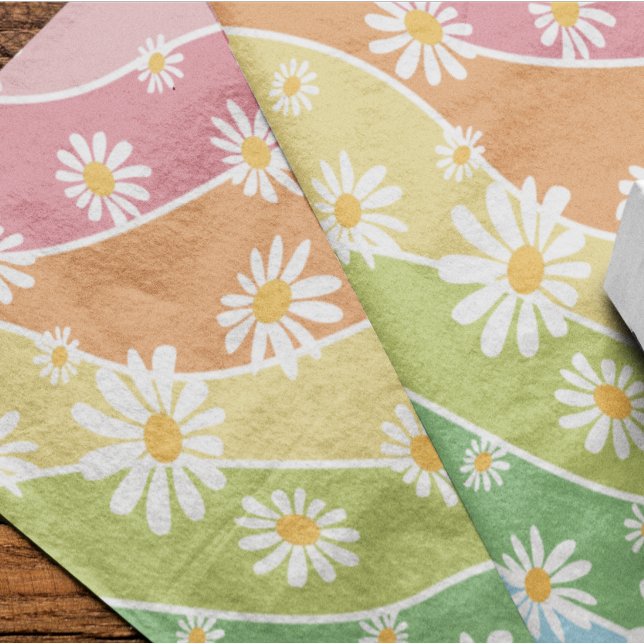 Retro Daisy Flower Pastel Stripes  Tissue Paper (Creator Uploaded)