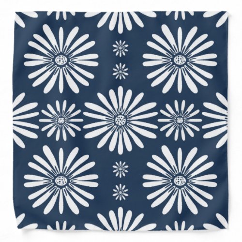 Retro Daisy Flower Pattern blue Bandana