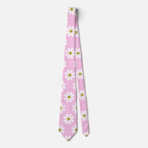 Retro Daisy Flower Pattern in Pink   Neck Tie