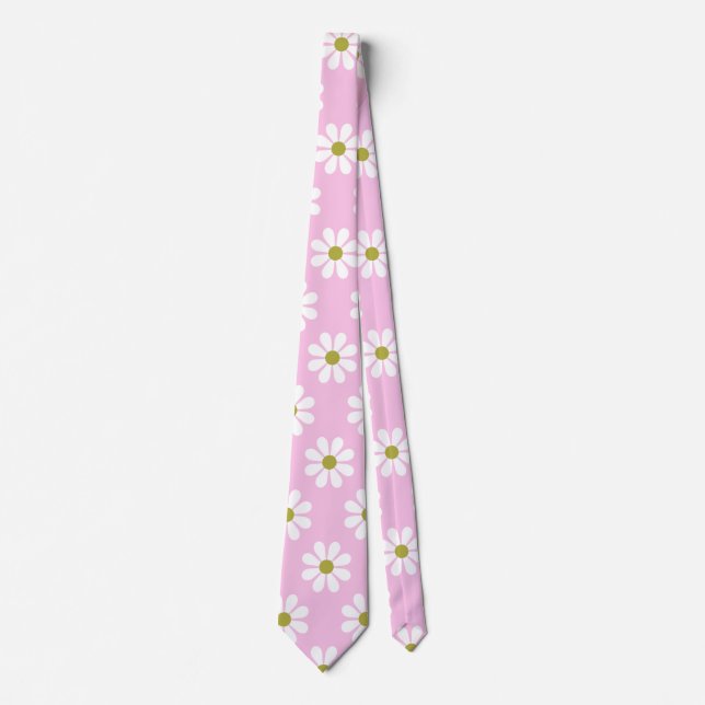 Retro Daisy Flower Pattern in Pink   Neck Tie (Front)