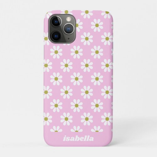 Retro Daisy Flower Pattern in Pink Personalized iPhone 11 Pro Case