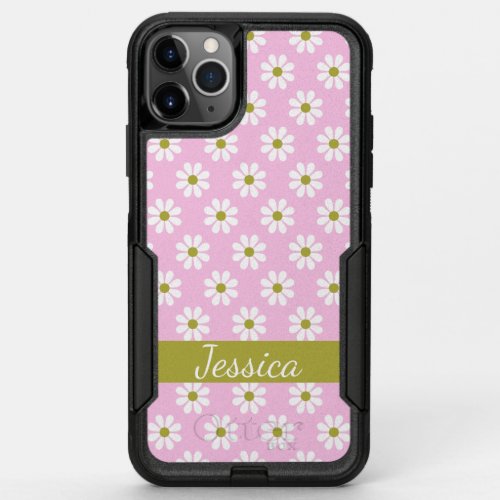 Retro Daisy Flower Pattern in Pink Personalized OtterBox Commuter iPhone 11 Pro Max Case