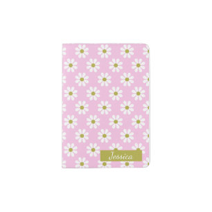 Retro Daisy Flower Pattern in Pink Personalized Passport Holder