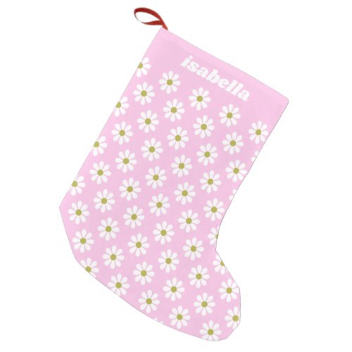 Retro Daisy Flower Pattern in Pink Personalized  Small Christmas Stocking