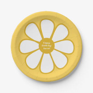Retro Daisy Flower Single in Mustard Personalized Paper Plates