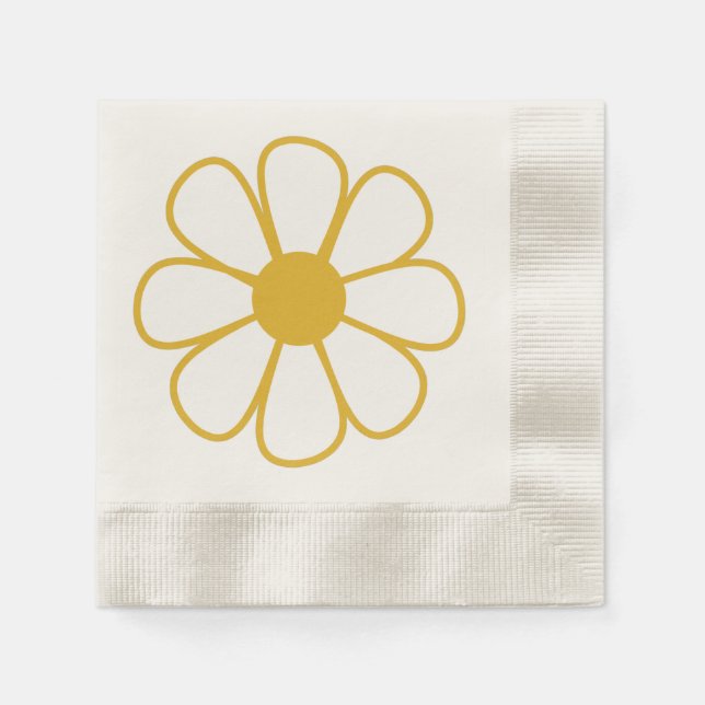 Retro Daisy Flower Single in Mustard Yellow Napkins (Front)