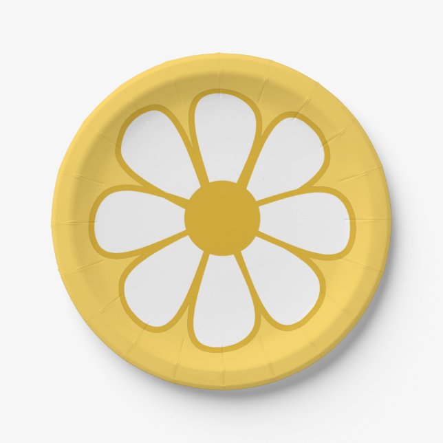 Retro Daisy Flower Single in Mustard Yellow Paper Plates (Front)