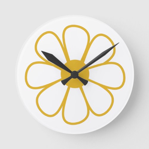 Retro Daisy Flower Single in Mustard Yellow Round Clock