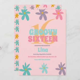 Retro Daisy Flower Sweet 16 Birthday Party Invitation