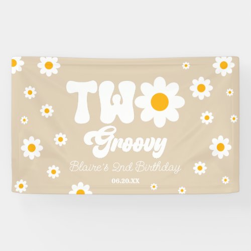 Retro Daisy Flower Two Groovy 2nd Birthday Party Banner