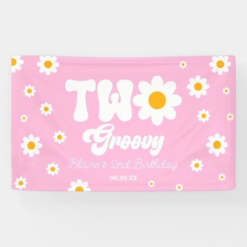 Retro Daisy Flower Two Groovy 2nd Birthday Party Banner