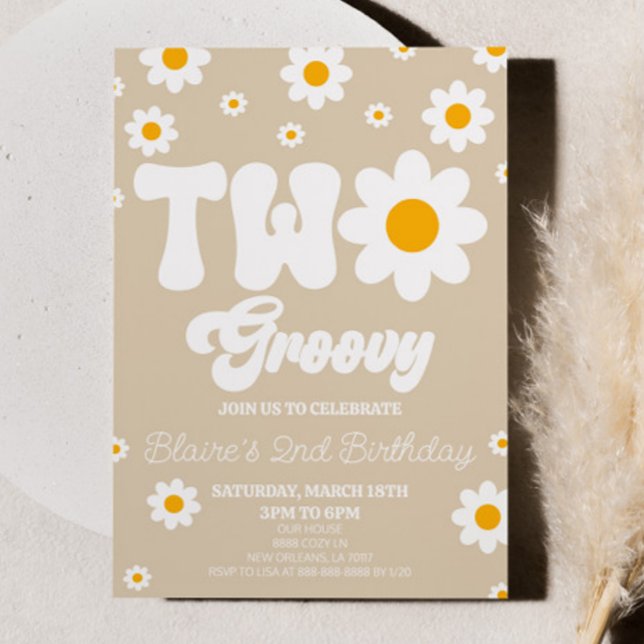 Retro Daisy Flower Two Groovy 2nd Birthday Party Invitation (Creator Uploaded)