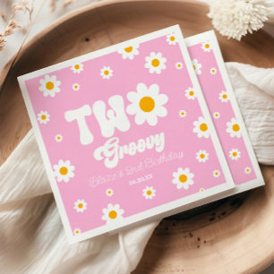 Retro Daisy Flower Two Groovy 2nd Birthday Party Napkins