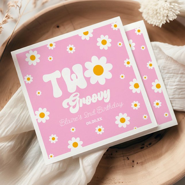 Retro Daisy Flower Two Groovy 2nd Birthday Party Napkins (Creator Uploaded)