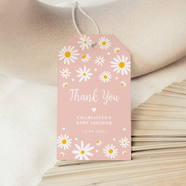 Retro Daisy Flowers Blush Pink Baby Shower Gift Tags (Creator Uploaded)