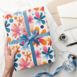 Retro Daisy Flowers Colorful 60s Style Pattern Wrapping Paper