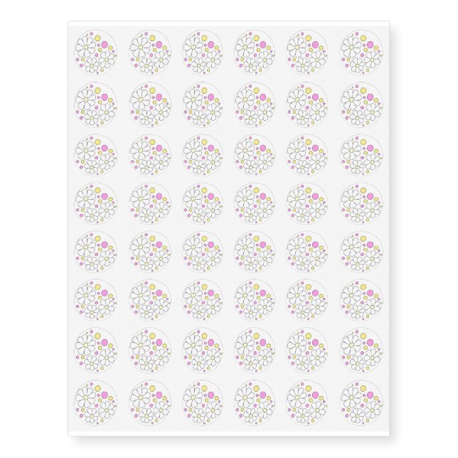 Retro Daisy Flowers Flower Power Temporary Tattoos (Front)