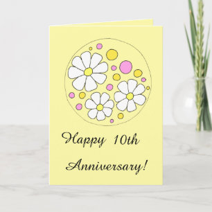 Retro Daisy Flowers Happy 10th Anniversary Card