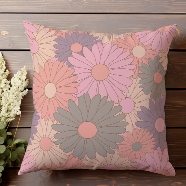 Retro daisy flowers II Throw Pillow (Creator Uploaded)