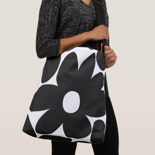 Retro Daisy Flowers in Black  White 1 floral  Crossbody Bag