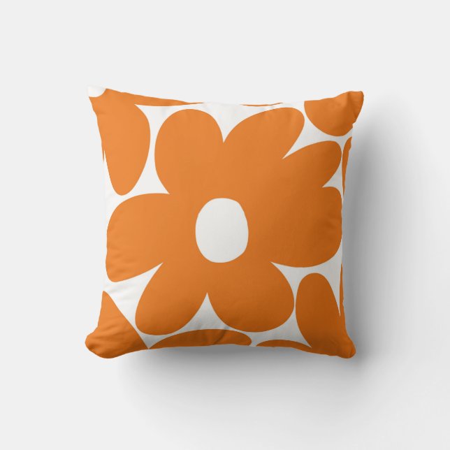 Retro Daisy Flowers in Orange #1 #floral #pattern  Throw Pillow (Front)