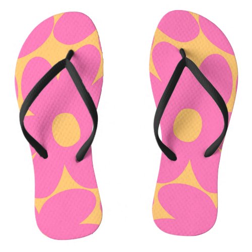 Retro Daisy Flowers in Pink Pale Marigold 1 art Flip Flops