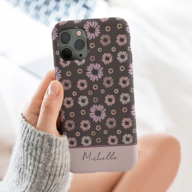 Retro Daisy Flowers Personalized with Name Floral Case-Mate iPhone Case (Creator Uploaded)