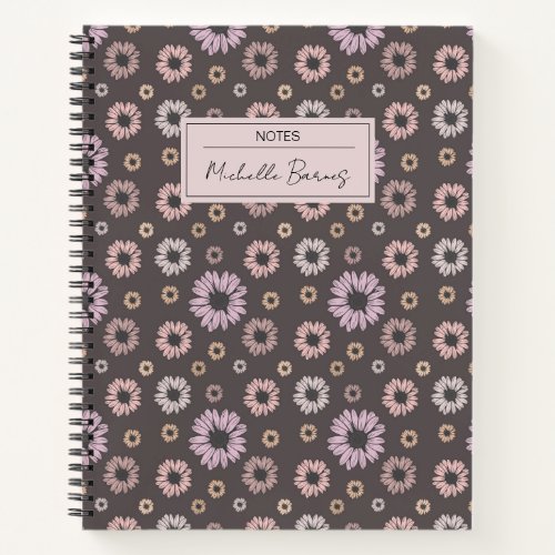 Retro Daisy Flowers Personalized with Name Floral  Notebook