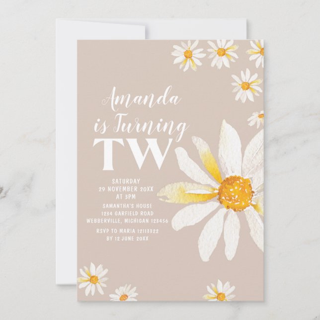 Retro Daisy Flowers Second Birthday Party Invitation (Front)