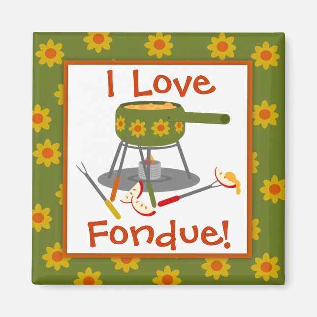 Retro Daisy Fondue Pot I Love Fondue Magnet (Front)