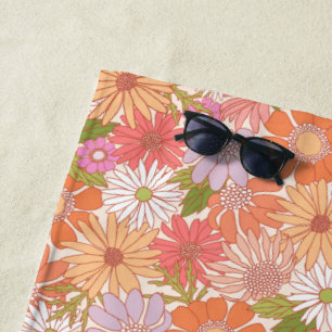 Retro Daisy Garden Beach Towel