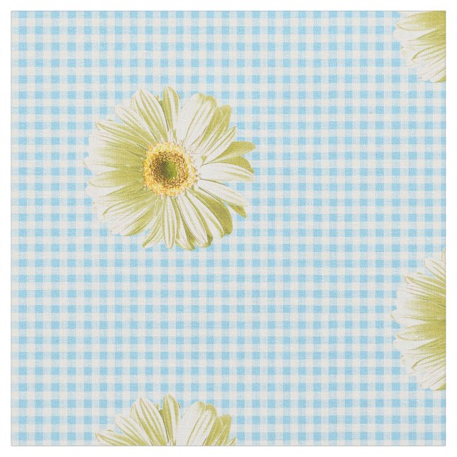Retro Daisy Gingham Pattern Fabric (Close Up)