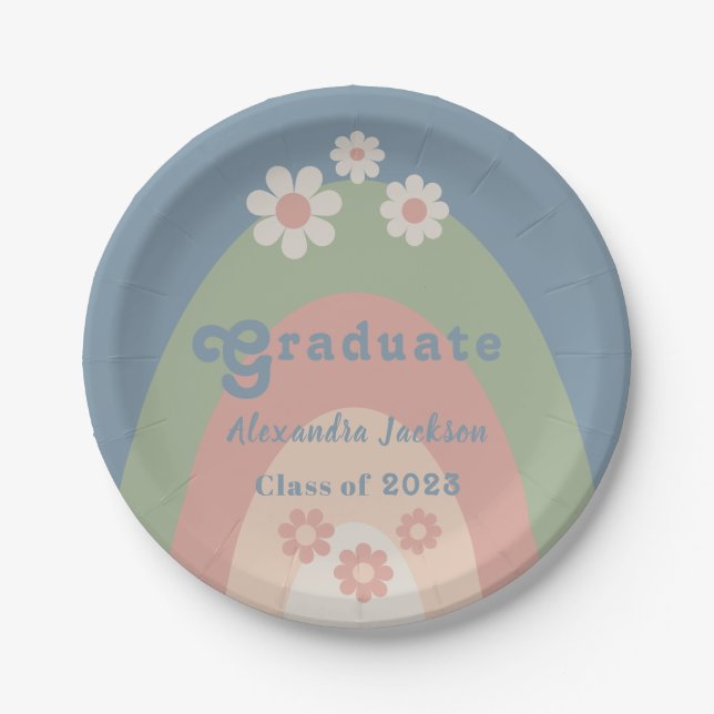 Retro Daisy Graduation Party Class of 2023 Paper Plates (Front)