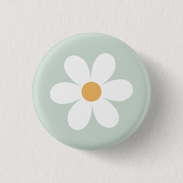 Retro daisy green boho button (Front)