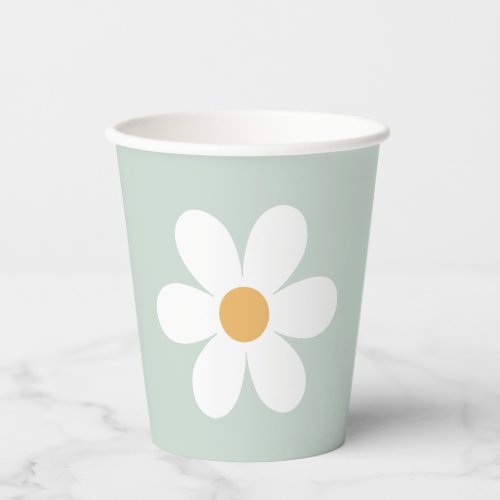 Retro daisy green boho paper cups