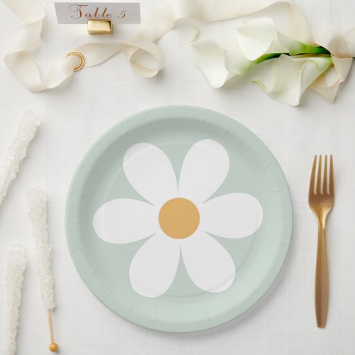 Retro daisy green boho paper plates