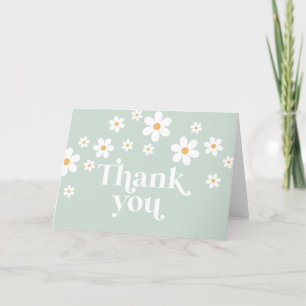 Retro Daisy green boho thank you card