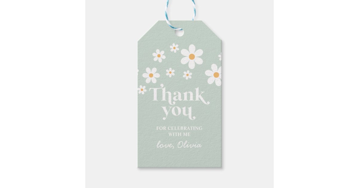 Retro Daisy green boho thank you favor Gift Tags | Zazzle