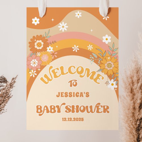 Retro daisy groovy baby shower welcome foam board
