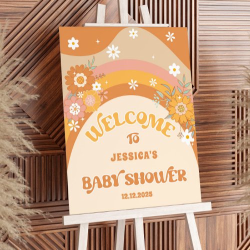 Retro daisy groovy baby shower welcome foam board